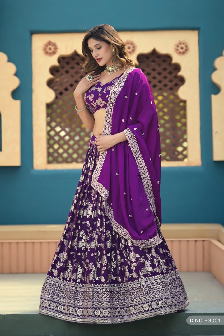 Purple Dola Silk Semi Stitched Lehenga Choli with Heavy Embroidery Work