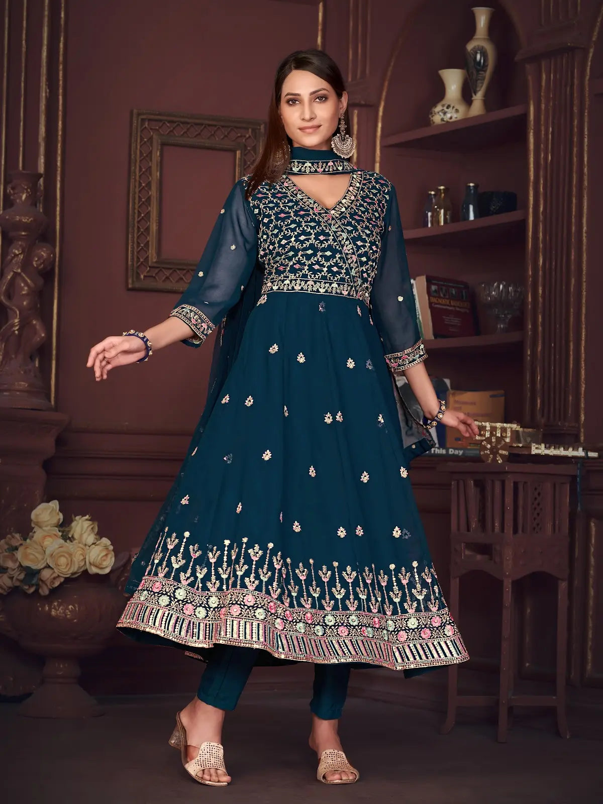 Royal Party Wear Anarkali Suit with Heavy Embroidery
