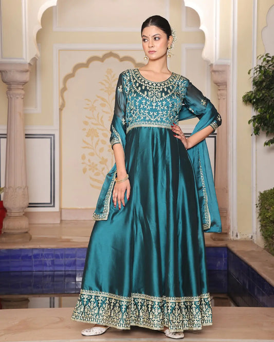 Trendy Party Wear Anarkali Suit with Elegant Dupatta