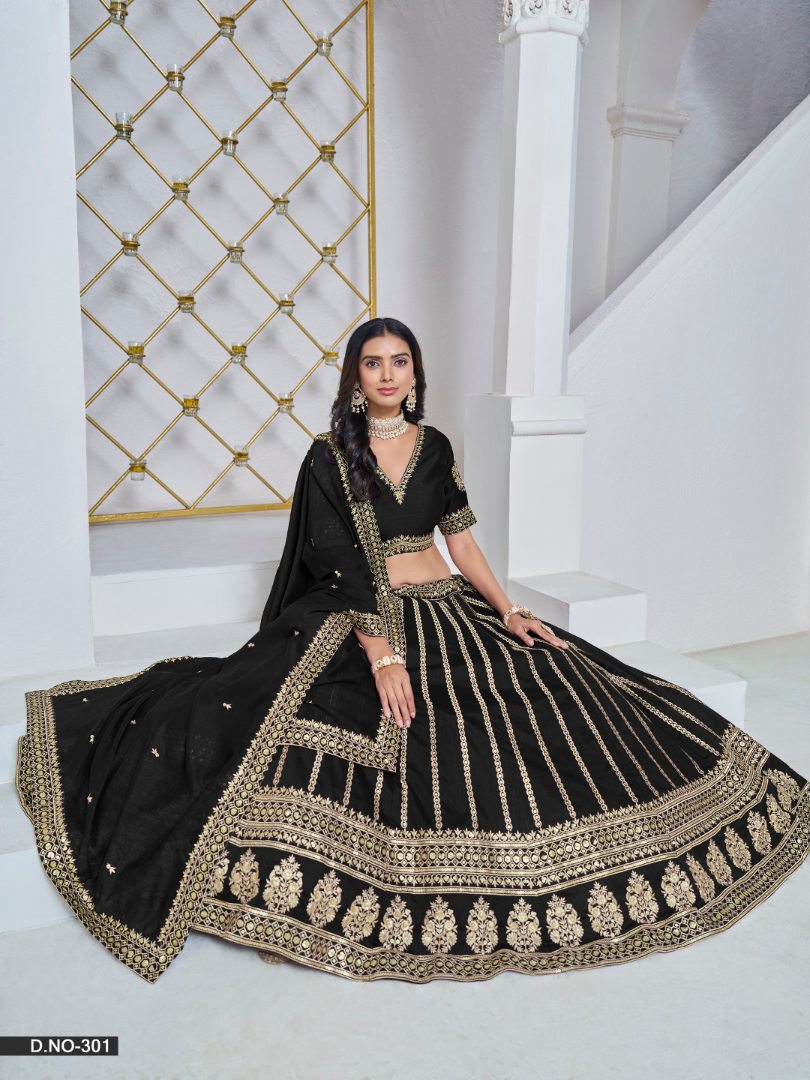Black Embroidered Art Silk Designer Lehenga With Blouse