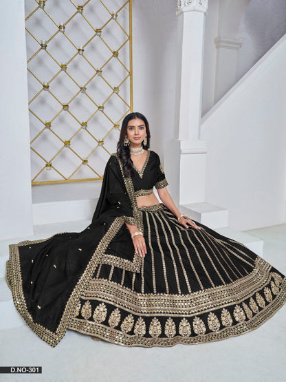 Black Embroidered Art Silk Designer Lehenga With Blouse