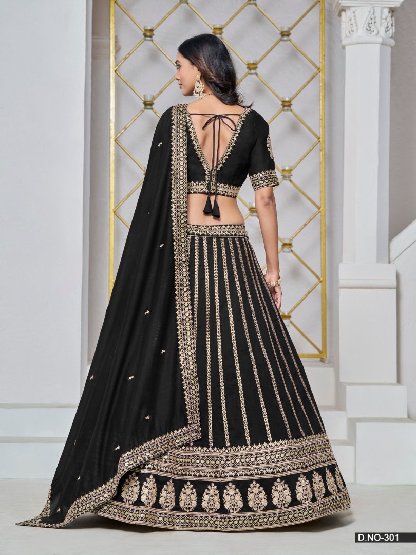 Black Embroidered Art Silk Designer Lehenga With Blouse