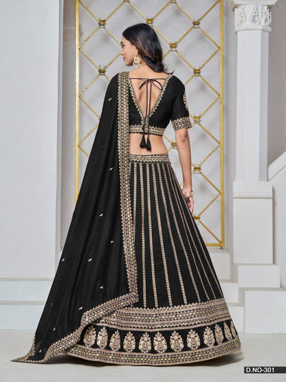 Black Embroidered Art Silk Designer Lehenga With Blouse