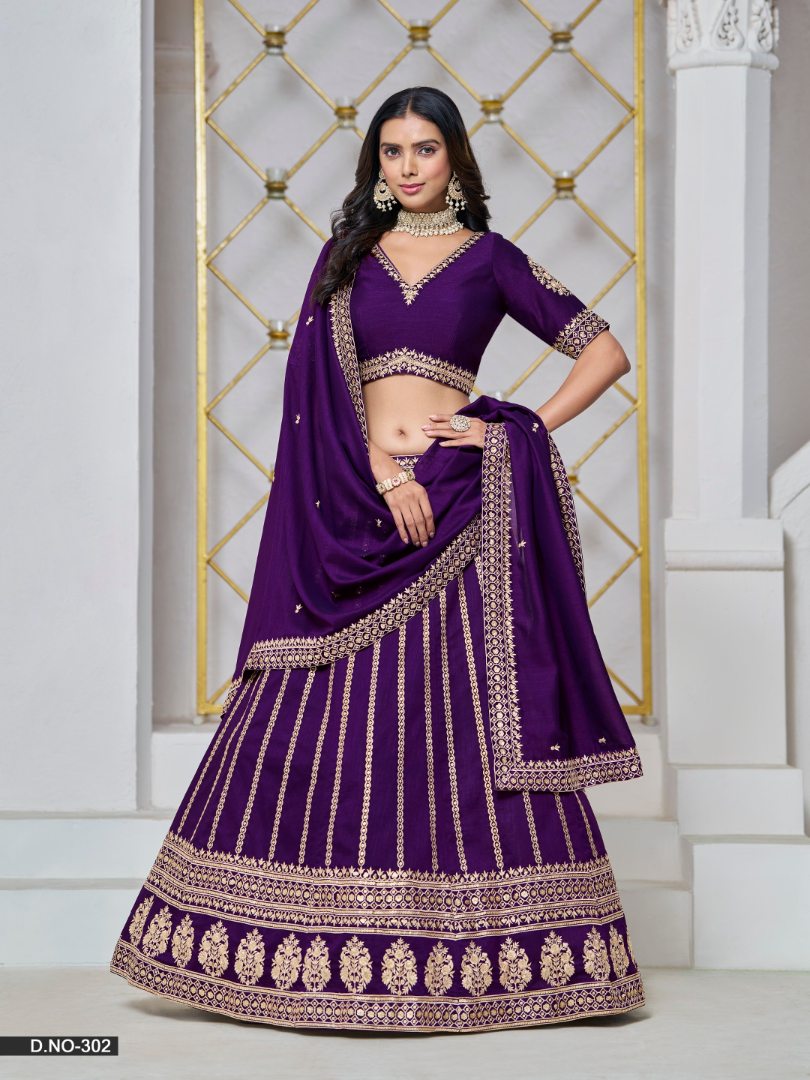 Purple Embroidered Art Silk Designer Lehenga With Blouse