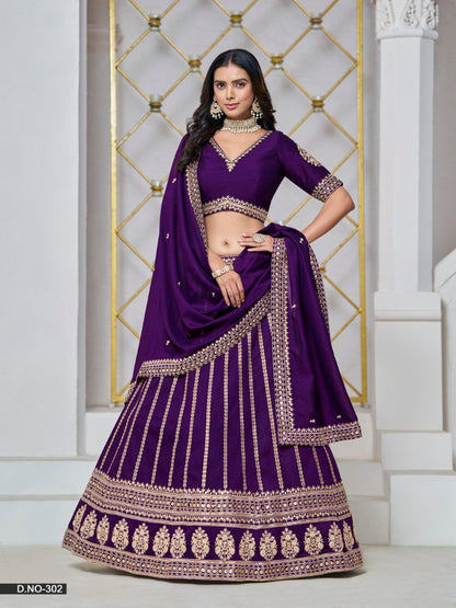 Purple Embroidered Art Silk Designer Lehenga With Blouse