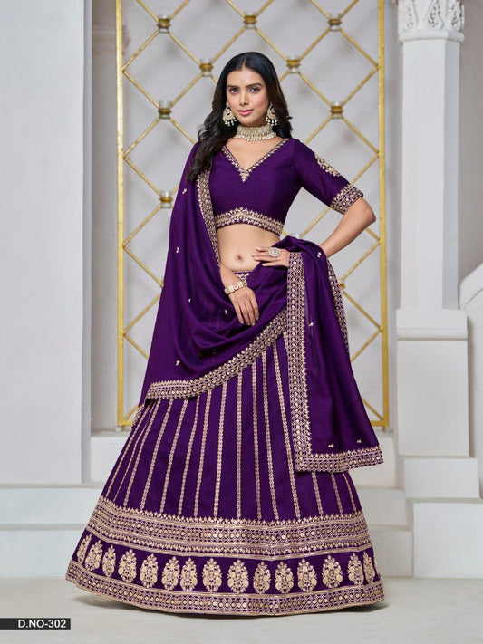 Purple Embroidered Art Silk Designer Lehenga With Blouse