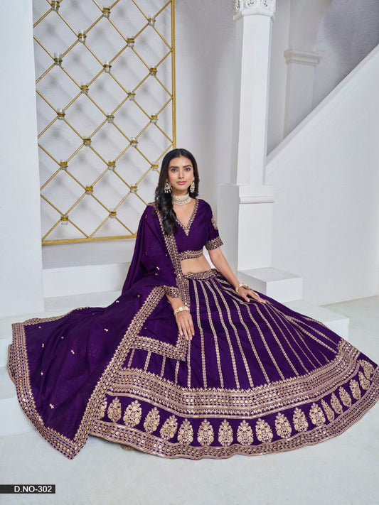 Purple Embroidered Art Silk Designer Lehenga With Blouse