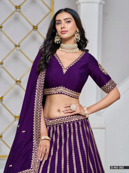 Purple Embroidered Art Silk Designer Lehenga With Blouse