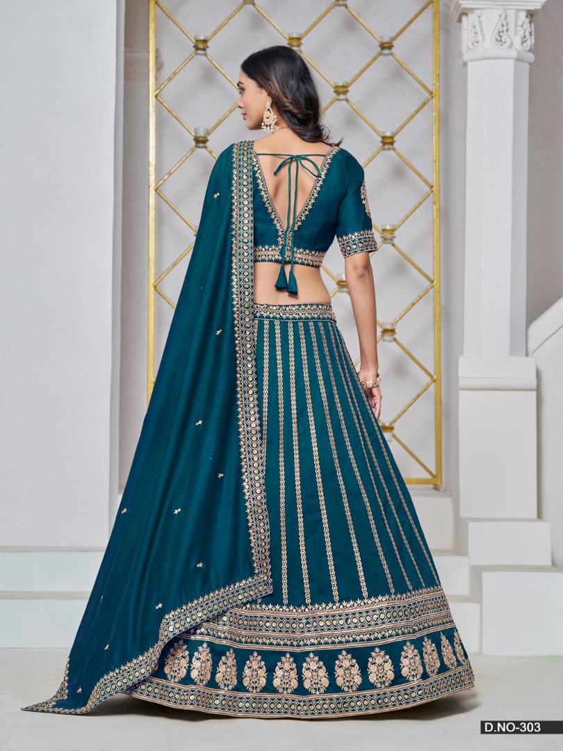 Teal Embroidered Art Silk Designer Lehenga With Blouse