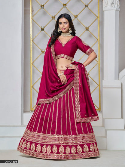 Rani Pink Embroidered Art Silk Designer Lehenga With Blouse