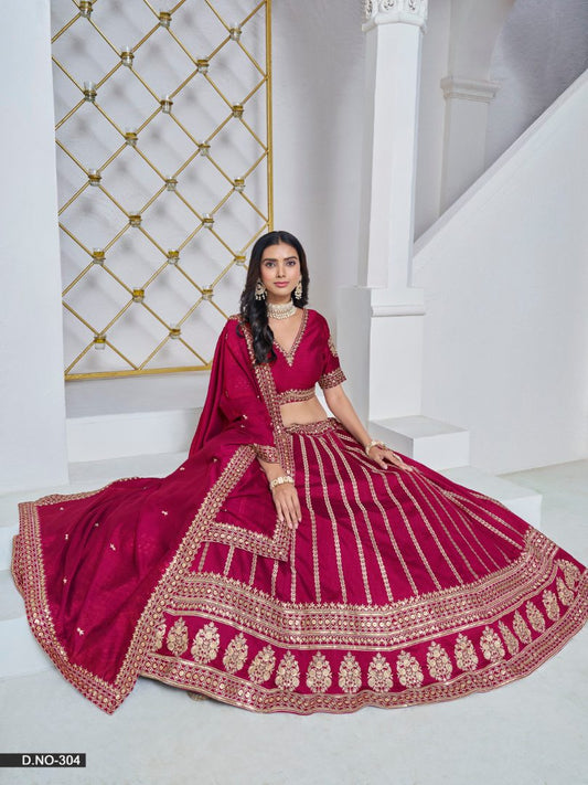 Rani Pink Embroidered Art Silk Designer Lehenga With Blouse
