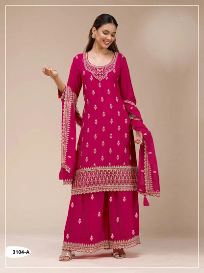 Red Georgette Semi Stitched Suit with Heavy Embroidery Work