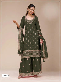 Mehendi Georgette Semi Stitched Suit with Heavy Embroidery Work