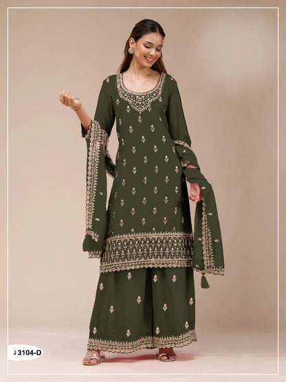 Mehendi Georgette Semi Stitched Suit with Heavy Embroidery Work