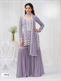 Lavender Faux Georgette Semi Stitched Suit with Embroidery Cotton Thread & Sequence Work