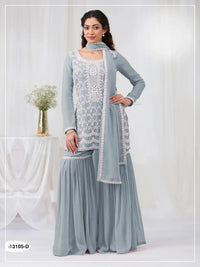 Sky Blue Faux Georgette Semi Stitched Suit with Embroidery Cotton Thread & Sequence Work