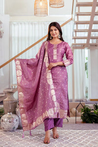 Women's Beautiful Jacquard Butti Work Simmer Jacquard Fabric Straight Kurta Pant and Dupatta Set