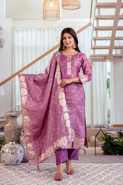 Women's Beautiful Jacquard Butti Work Simmer Jacquard Fabric Straight Kurta Pant and Dupatta Set