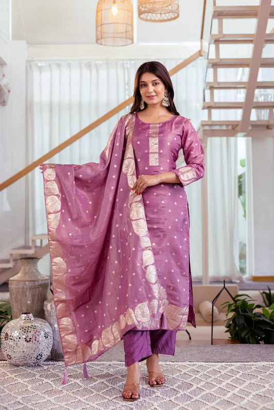 Women's Beautiful Jacquard Butti Work Simmer Jacquard Fabric Straight Kurta Pant and Dupatta Set