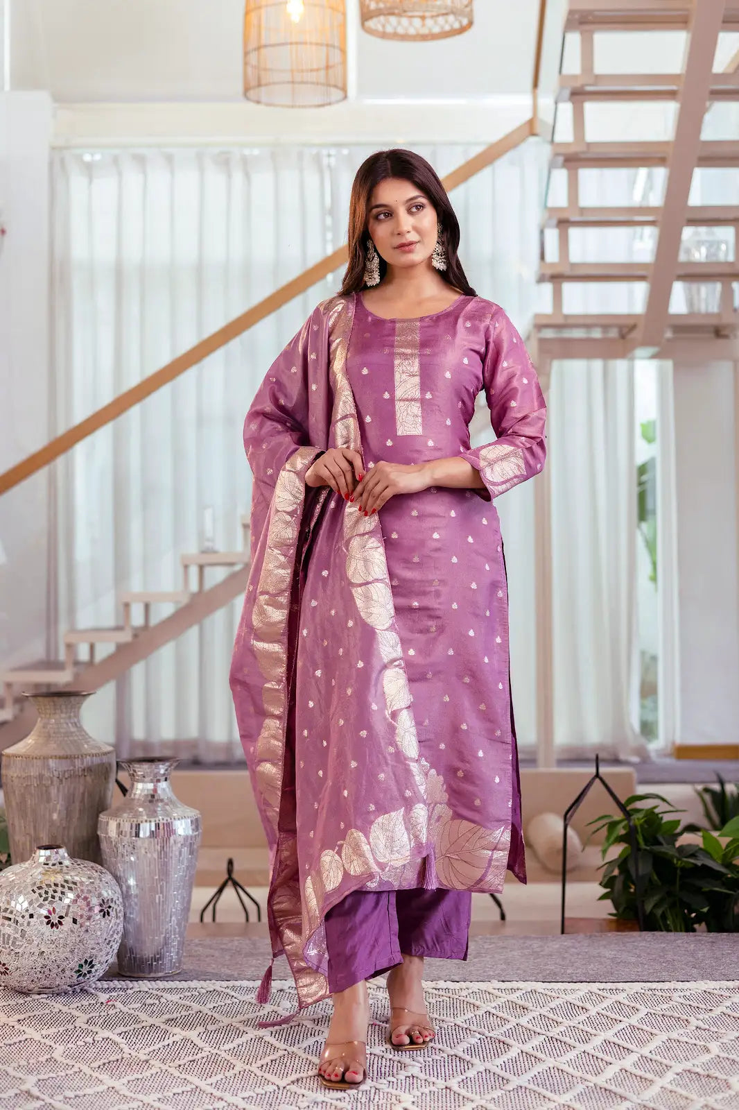 Women's Beautiful Jacquard Butti Work Simmer Jacquard Fabric Straight Kurta Pant and Dupatta Set