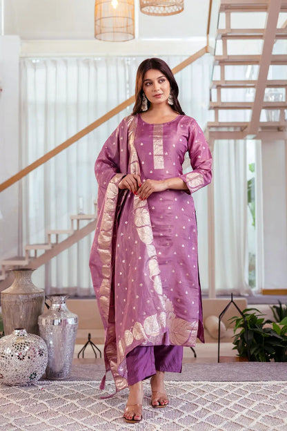 Women's Beautiful Jacquard Butti Work Simmer Jacquard Fabric Straight Kurta Pant and Dupatta Set