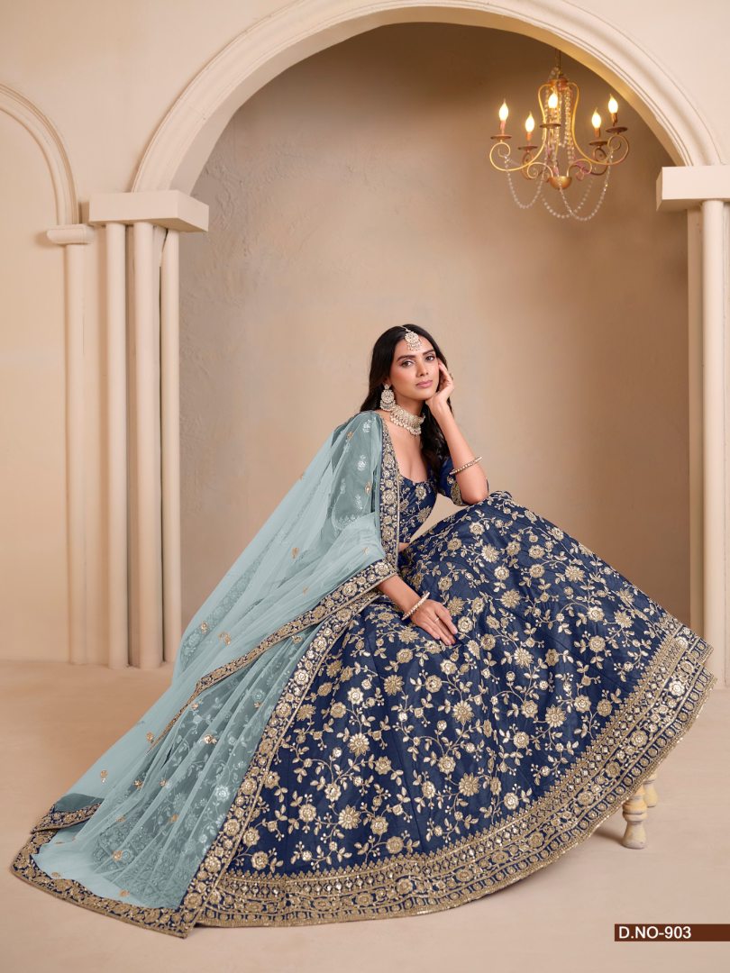 Navy Blue Art Silk Designer Lehenga With Blouse