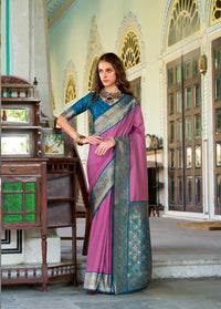 Pink soft silk zari weaving saree with blouse Piece