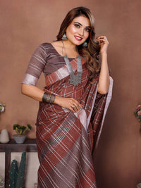 Chocolate Weaving Linen Cotton Saree With Blouse