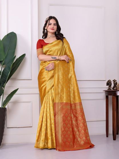 Yellow Color Art Silk Fabric Woven Designer Traditional Rich Saree