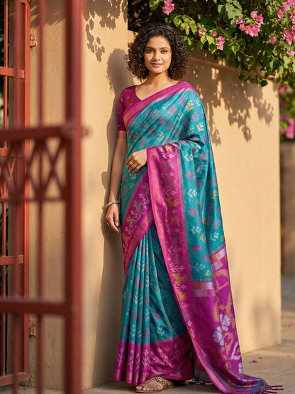 Sky Blue Color Pochampalli Silk Saree With Graceful Woven Designer Looks
