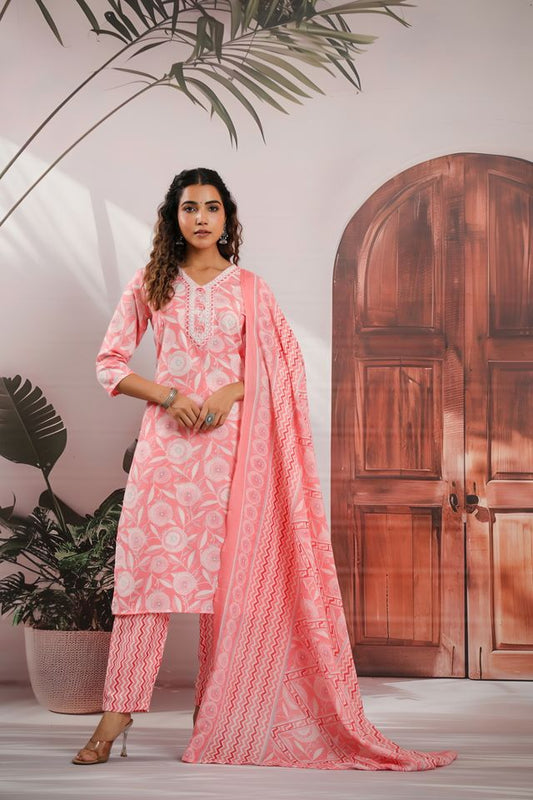 Cotton Fabric Stylish And Trendy Kurta Set For Ethnic Girls