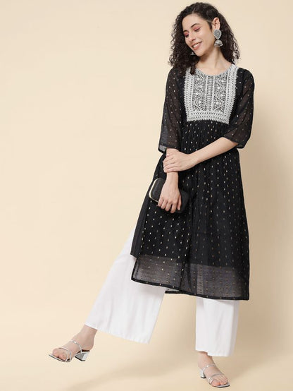 Black Color Chanderi Modal Fabric With Beautiful Embroidered Work Fancy Looks