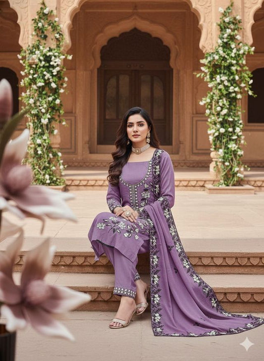 Purple Color Star Georgette Fabric Beautiful Embroidered Salwar Kameez