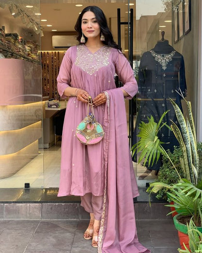OnionColor Chinon Fabric Designer Embroiderd Stitched Suit