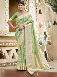 Sea Green Color Assam Silk Fabric Woven Designer Saree For Party Looks