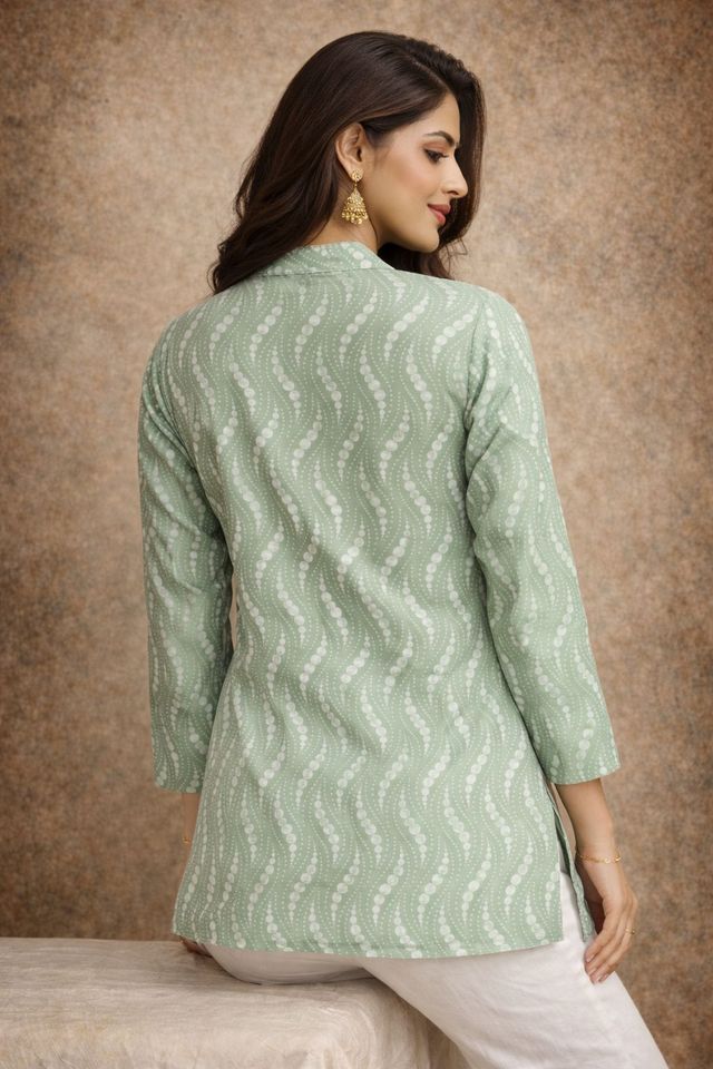 Pista Color Designer Digital Printed Muslin Fabric Foral Ethnic Kurta