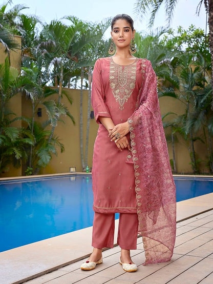 Mauve Pink Color Stylish Partywear Readymade Ethnic Suit