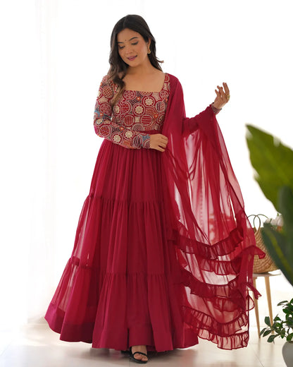 Women's Beautiful Embroidery Work Faux Georgette Fabric Flared Anarkali Pant and Dupatta Set