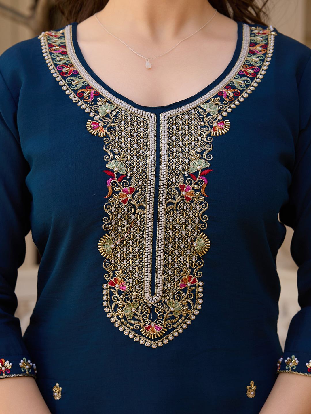 Viscose Chanderi Fabric Straight Kurta, Pant and Dupatta Set