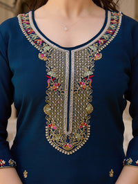 Viscose Chanderi Fabric Straight Kurta, Pant and Dupatta Set