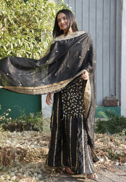 Women's Chinon fabric Embroidery work Kurta with Lehenga and Dupatta set