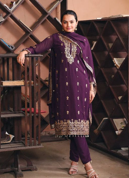 Women's Fox Georgette fabric Embroidery work Kurta with Pant and Dupatta set