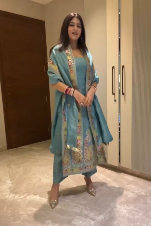 Beautiful Women's Chinon fabric Embroidery work Kurta with Pant and Dupatta set