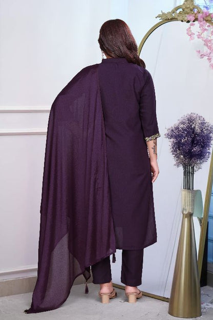 Women's Viscose Rayon Embroidered Straight Kurta with Pant And Dupatta Set