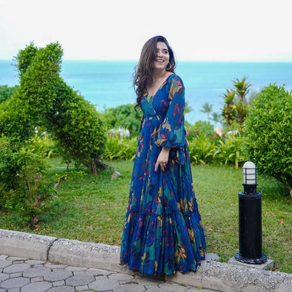 Women's Gorgeous Printed work Georgette Fabric Flared Gown
