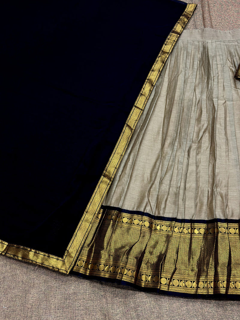 Cream Kanchi Cotton Zari Weaving Work Semi-stitched Lehenga Choli with Dupatta