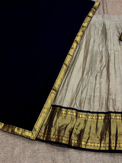 Cream Kanchi Cotton Zari Weaving Work Semi-stitched Lehenga Choli with Dupatta