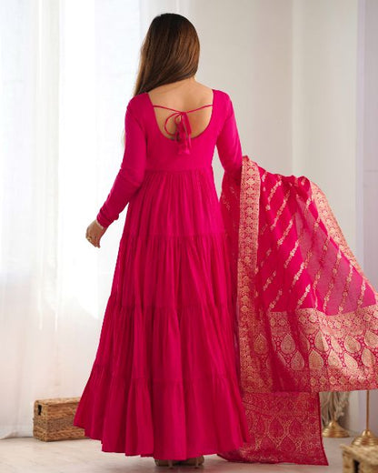 Anarkali gowan with duppata set with pent anarkali gowan with emrodary duppata pink gown pink gown for women