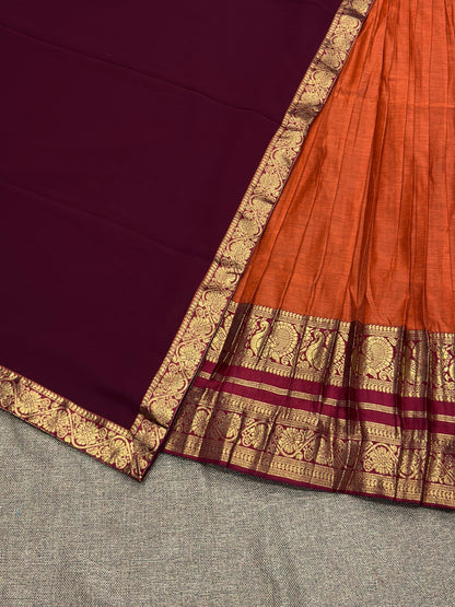 Orange Kanchi Cotton Zari Weaving Work Semi-stitched Lehenga Choli with Dupatta