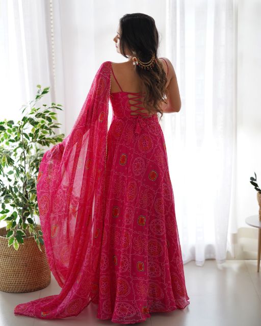 pink bandhani anarkali Pink Bandhani Suit Meesho The Bandhani Collection Meesho Kurta Set HaulMeesho Bandhani Kurta
